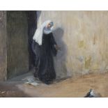 NEAPOLITAN PAINTER, 19TH CENTURY Nun at the door Oil on paper cm. 32 x 42 Not signed Framed