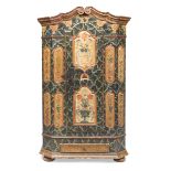 SMALL RARE CLOSET IN LACQUERED WOOD, UPPER VENETO, LATE 18TH CENTURY green lacquered ground and