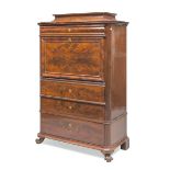 BEAUTIFUL SECRETAIRE IN FEATHER MAHOGANY, PROBABLY GERMANY, PERIOD CHARLES X with urn top, inside