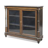 CABINET IN EBONY AND ELM TREE, FRANCE PERIOD NAPOLEON III with threads in satin wood. Two glass