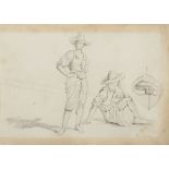 THEODORE DUCLERE (Naples 1816 - 1869) Men in Naples Fishermen Pair of pencils on yellow paper, cm.