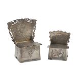 TWO SILVER SALTCELLARS, PUNCH MOSCOW 1880 CA. backs chiseled to vegetal motifs and coats of arms,