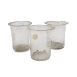 THREE SMALL VASES IN BLOWN GLASS, COLONIAL ART 19TH CENTURY with cylindrical bodies. Measures cm.