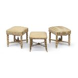 THREE GILTWOOD STOOLS, NAPLES 19TH CENTURY with faux bamboo legs and stretchers with pinnacles.