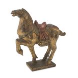 PAINTED WOOD SCULPTURE, CHINA 20TH CENTURY representing a horse in Tang style. Measures cm. 38 x