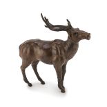 LEATHER SCULPTURE OF A BUCK, 20TH CENTURY in pose. Measures cm. 34 x 10 x 37. Defect to a leg.