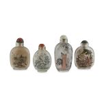 FOUR SNUFF BOTTLE IN POLYCHROME PAINTED GLASS, CHINA 20TH CENTURY decorated with representation of