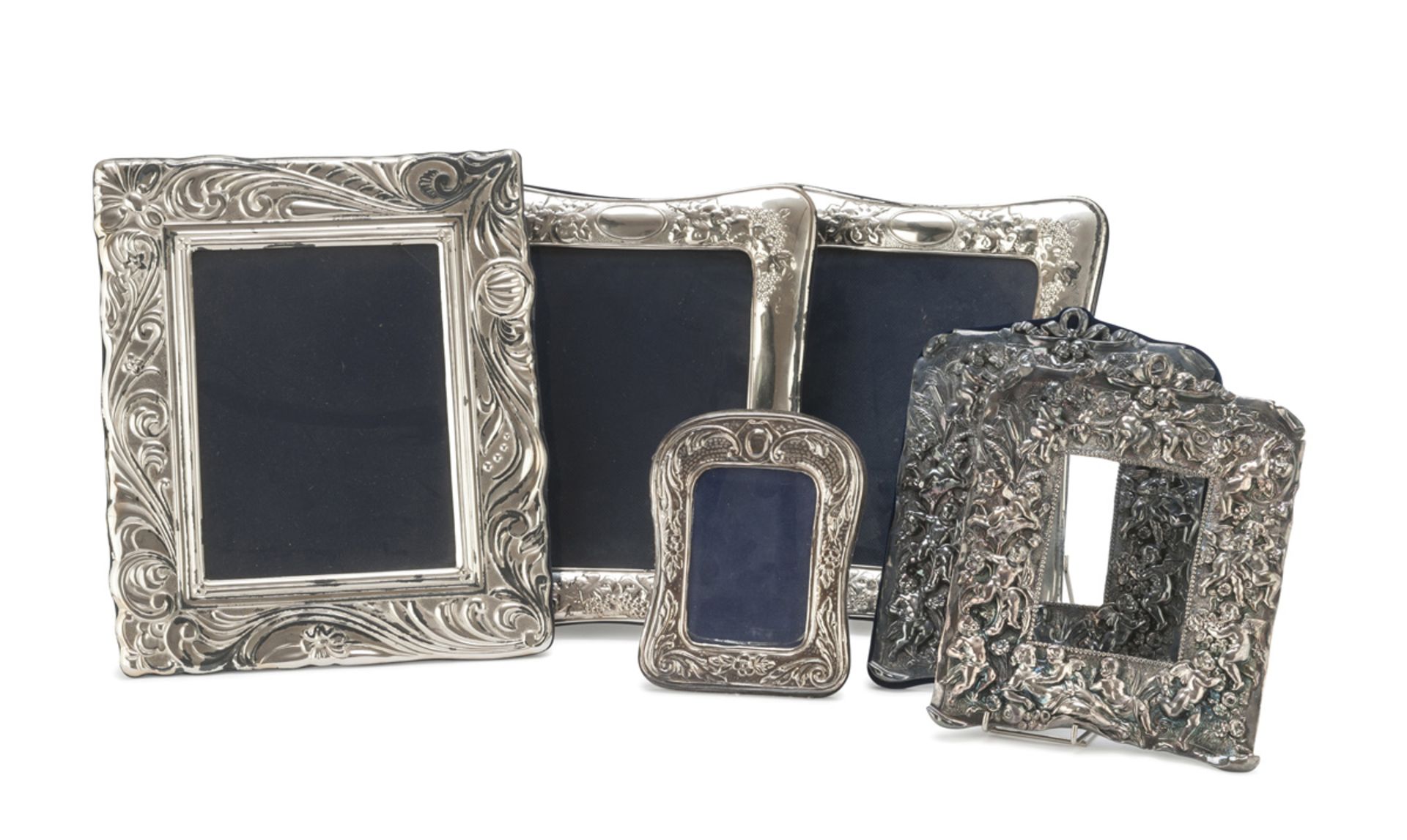 SIX SILVER-PLATED TABLE FRAMES, PUNCHES ANCONA POST 1990 of various shapes and sizes. Maximum size