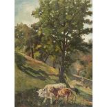 FRANK CALIFANO (America 1879 - 1939) Landscape with herds Oil on canvas, cm. 57 x 40 Signed bottom