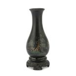 VASE IN BLACK LACQUERED WOOD, CHINA EARLY 20TH CENTURY decorated with a wide landscape with figures,
