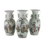 THREE PORCELAIN VASES IN POLYCHROME ENAMELS, CHINA EARLY 20TH CENTURY decorated with representations