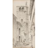 ITALIAN PAINTER, 19TH CENTURY View of village with bell tower Ink on paper, cm. 30 x 15 Not signed