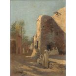 FRENCH PAINTER, 19TH CENTURY Arabic village Oil on panel, cm. 33 x 23 Signed 'Huem', located and