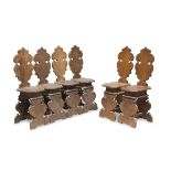 SIX WALNUT CHAIRS, LATE 19TH CENTURY with sculpted and flat legs of same carving. Polygonal seats.