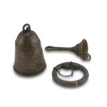 TWO BELLS AND A BRACELET IN BRONZE, INDIA 19TH CENTURY