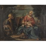 Follower of SIMONE CANTARINI, 17TH CENTURY Rest during the flight into Egypt Oil on canvas, cm. 80 x