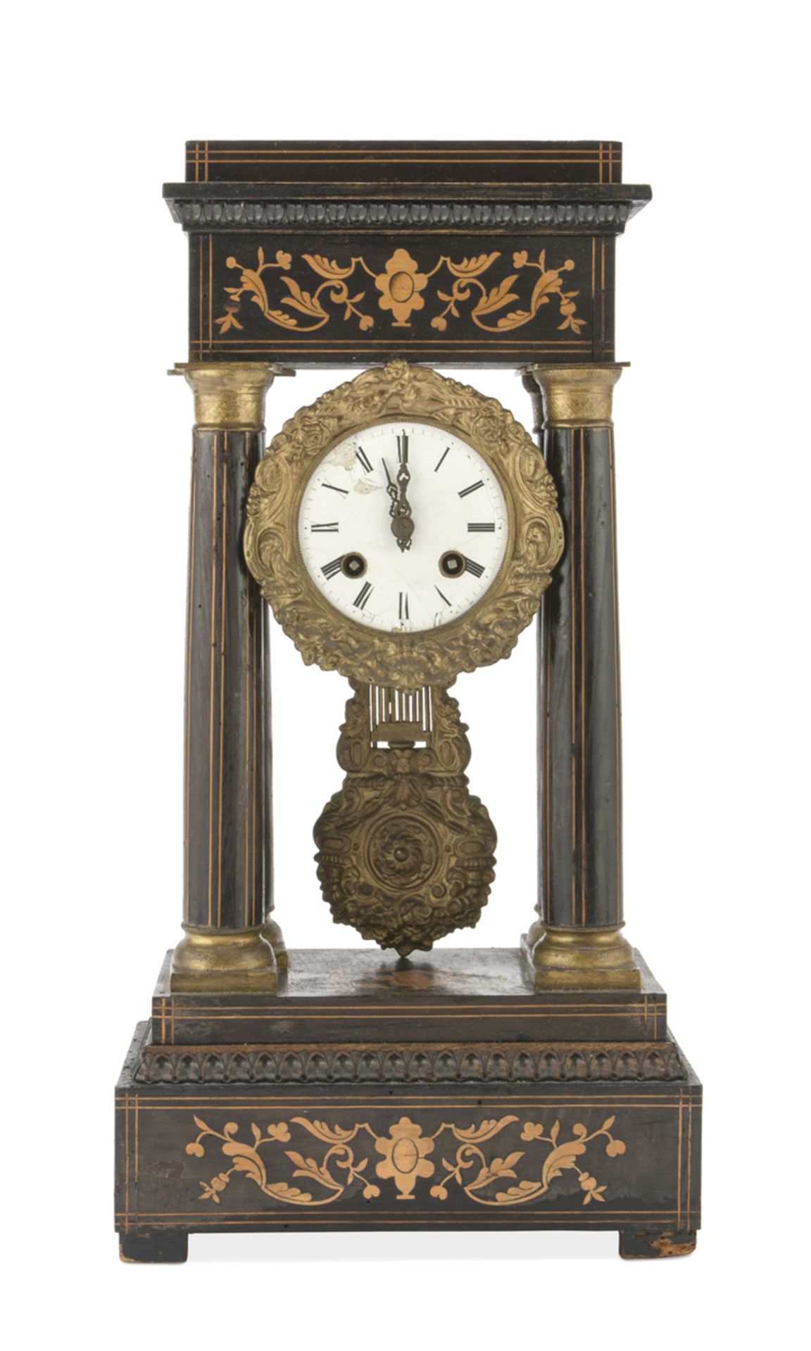 TEMPLE CLOCK IN PALISANDER, 19TH CENTURY with threads and inlays in maple tree. Finishes in chiseled