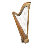 RARE HARP IN MAPLE TREE, ENGLAND 1820 CA. with fluted column upright and decorations to the