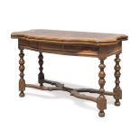 BEAUTIFUL FOLDING DINING TABLE, ANTIQUE ELEMENTS in walnut and briar walnut, with threads in