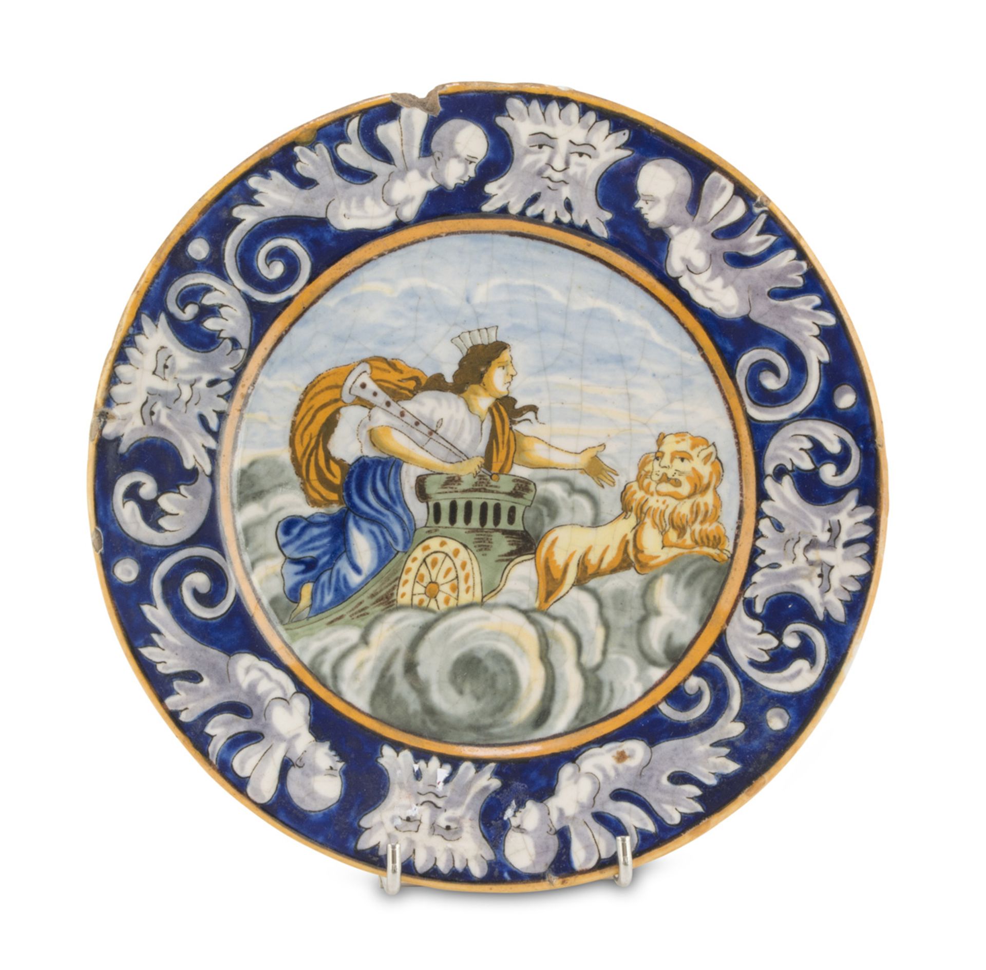 MAIOLICA DISH, NAPLES GIUSTINIANI, LATE 19TH CENTURY in polychromy, decorated with winged victory in