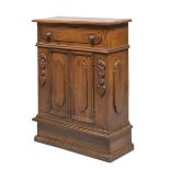 WALNUT CABINET, EMILIA 17TH CENTURY with one drawer and two doors with cartouches on the front. Side