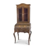 FLIP TOP GLASS CABINET IN PALISANDER, NORTHERN ITALY 19TH CENTURY two bodies, entirely inlaid with