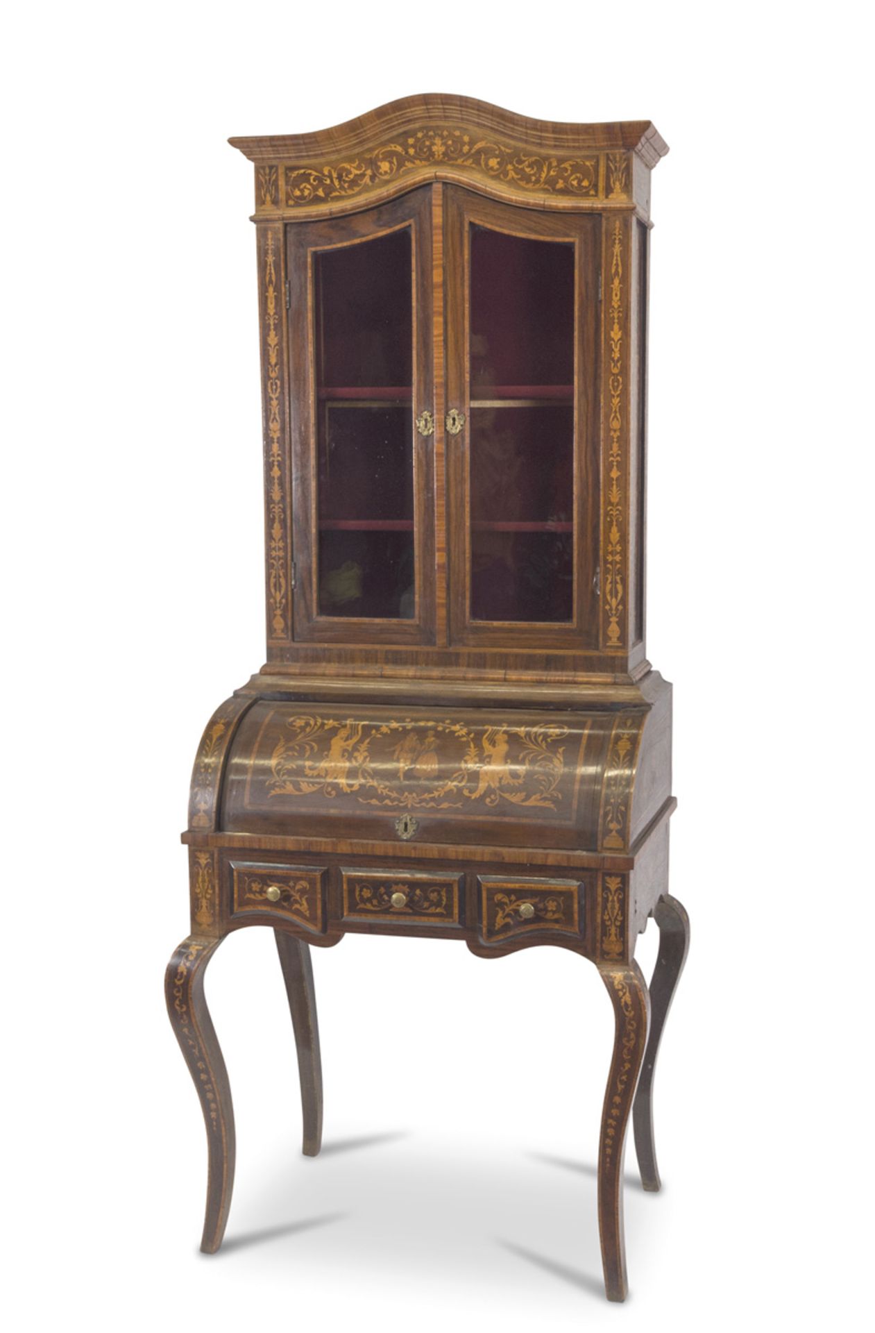 FLIP TOP GLASS CABINET IN PALISANDER, NORTHERN ITALY 19TH CENTURY two bodies, entirely inlaid with