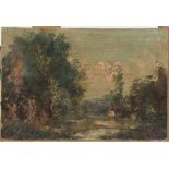 NORTH ITALIAN PAINTER, EARLY 20TH CENTURY Landscape with chalet Oil on panel, cm. 20 x 30 Signed