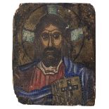 RUSSIAN SCHOOL, EARLY 20TH CENTURY Christ Pantocrator Mosaic oil on panel, cm. 21 x 17 Lack to the