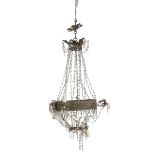 BELL CHANDELIER, EMPIRE PERIOD with crown in gilded and embossed metal with six arms, with rows of