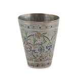 BEAKER IN SILVER, UNIDENTIFIED PUNCH 20TH CENTURY with dotted body, engraved with floral racemes