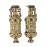 A PAIR OF SMALL FLASKS IN CERAMICS, ROMAN CASTLES LATE 19TH CENTURY in polychromy, reserves