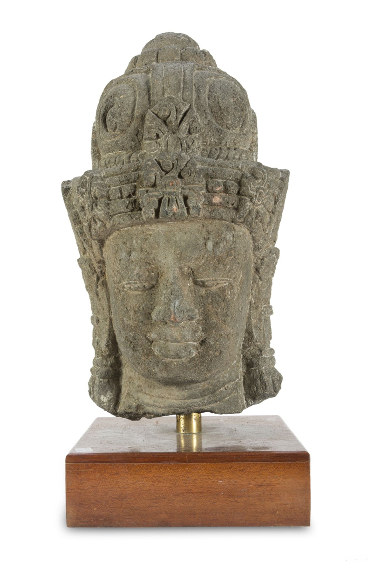 BIG HEAD IN SANDSTONE, CAMBODIA 20TH CENTURY representing the face of Buddha realized in khmer