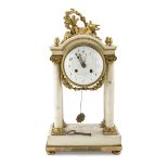 TEMPLE CLOCK IN WHITE MARBLE, FRANCE 19TH CENTURY with finishes in ormolu and composition with birds
