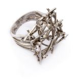 FANTASY RING in white gold 18 kts., net motif embellished with diamonds. Diamonds ct. 0.16, total