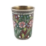 BEAKER IN SILVER AND ENAMEL, PUNCH MOSCOW 1899/1908 body decorated with flowers in polychrome