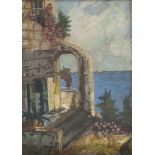 ANTONIO FERRIGNO (Maiori 1863 - Salerno 1940) Terrace at the coastline Oil on cardboard, cm. 34 x 24