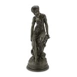 EDOUARD DROUOT (Sommervoire 1859 - 1945) Sitting woman with twig Bronze with burnished patina, cm.