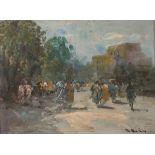 FRANCESCO DI MARINO (Naples 1892 - 1954) Street with walking people Oil on panel, cm. 29 x 38 Signed