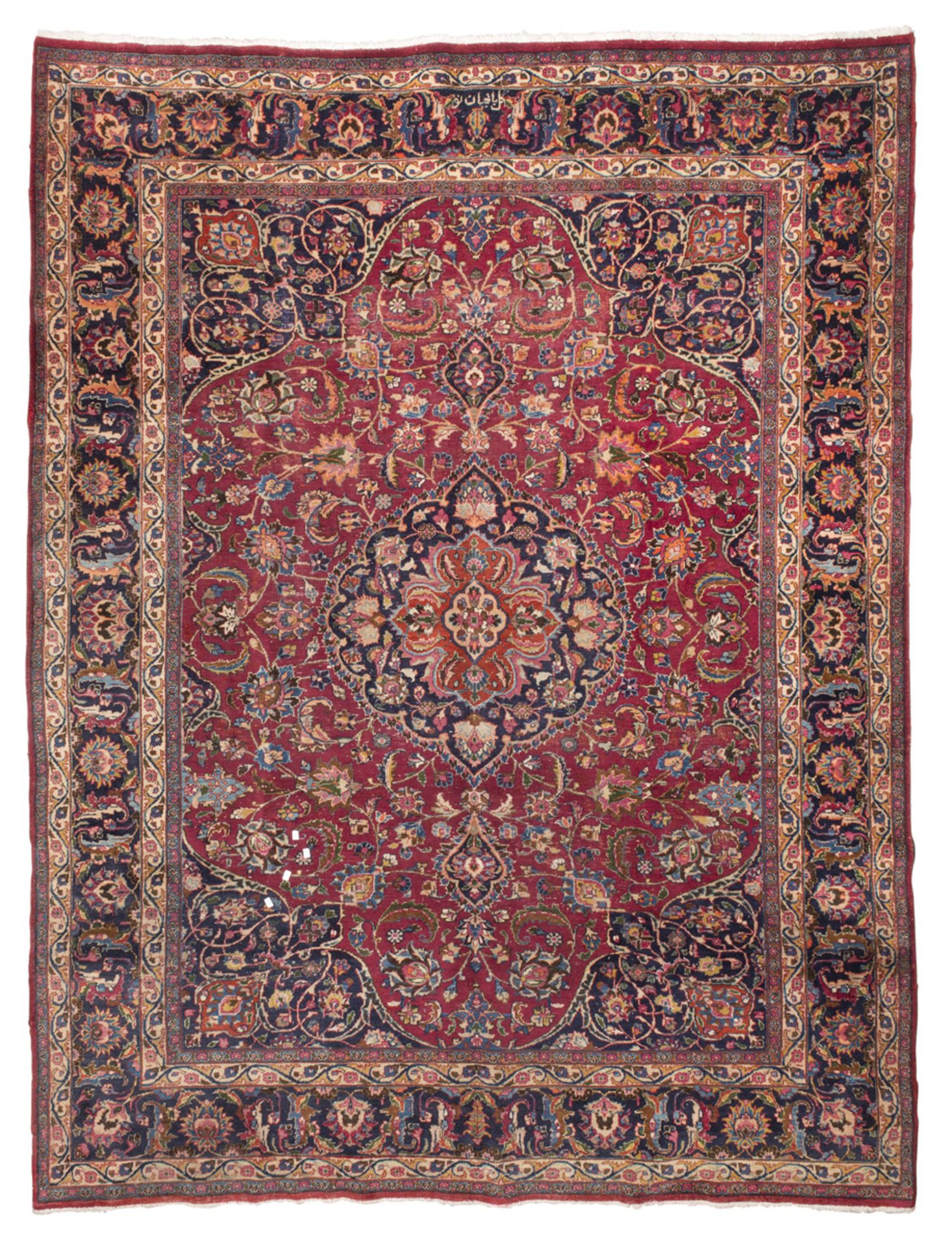 TABRIZ CARPET, EARLY 20TH CENTURY medallion with palmette and Herati pattern and secondary motifs of