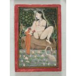 INDO-PERSIAN SCHOOL, 19TH CENTURY FEMALE NUDE WITH SWAN AND LOTUS IN THE POND