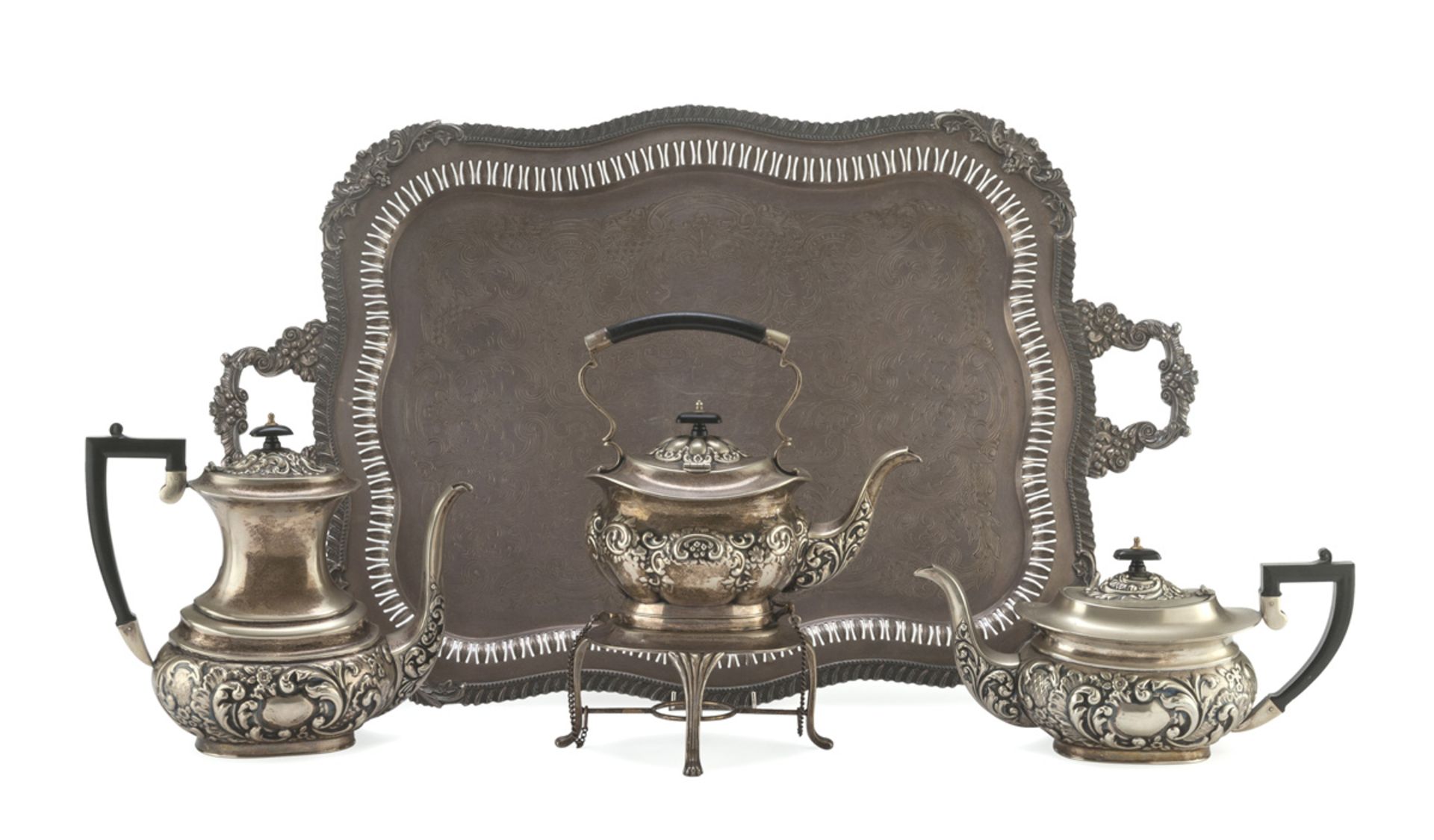 TEA AND COFFEE SERVICE IN SHEFFIELD, UNITED KINGDOM 19TH CENTURY elements embossed with vegetal