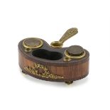 BEAUTIFUL INKWELL IN BOIS DE ROSE, EMPIRE PERIOD with edges in violet wood, handle, small basins and