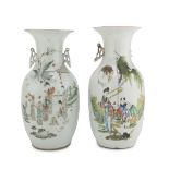 PAIR OF PORCELAIN VASES IN POLYCHROME ENAMELS, CHINA EARLY 20TH CENTURY decorated with