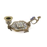 CANDLESTICK IN BRONZE AND ENAMEL, ALPH GIROUX PARIS LATE 19TH CENTURY decorated with flowers on