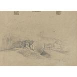 ITALIAN PAINTER, EARLY 20TH CENTURY Landscape with fence Pencil on grey paper, cm. 20 x 28 Signed '