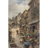 AUGUSTO ALBERICI (Rome 1846 -? 1908) Street Flood Oil on canvas, cm. 76 x 52 Traces of signature and