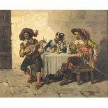French painter, LATE 19TH CENTURY The musketeers at the table Oil on canvas, cm. 51 x 63 Signed '