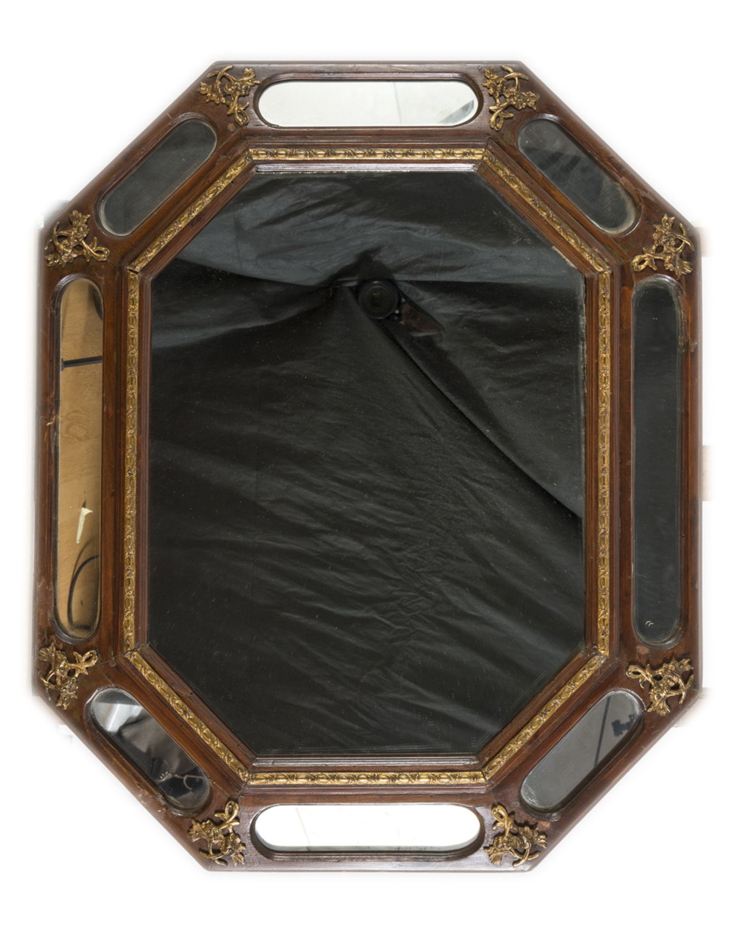 A PAIR OF MIRRORS IN PEAR WOOD, LATE 19TH CENTURY of octagonal shape, with frame also with mirrors