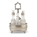 SILVER-PLATED CRUET, UNITED KINGDOM 19TH CENTURY, of oval shape with six bottles in cut crystal